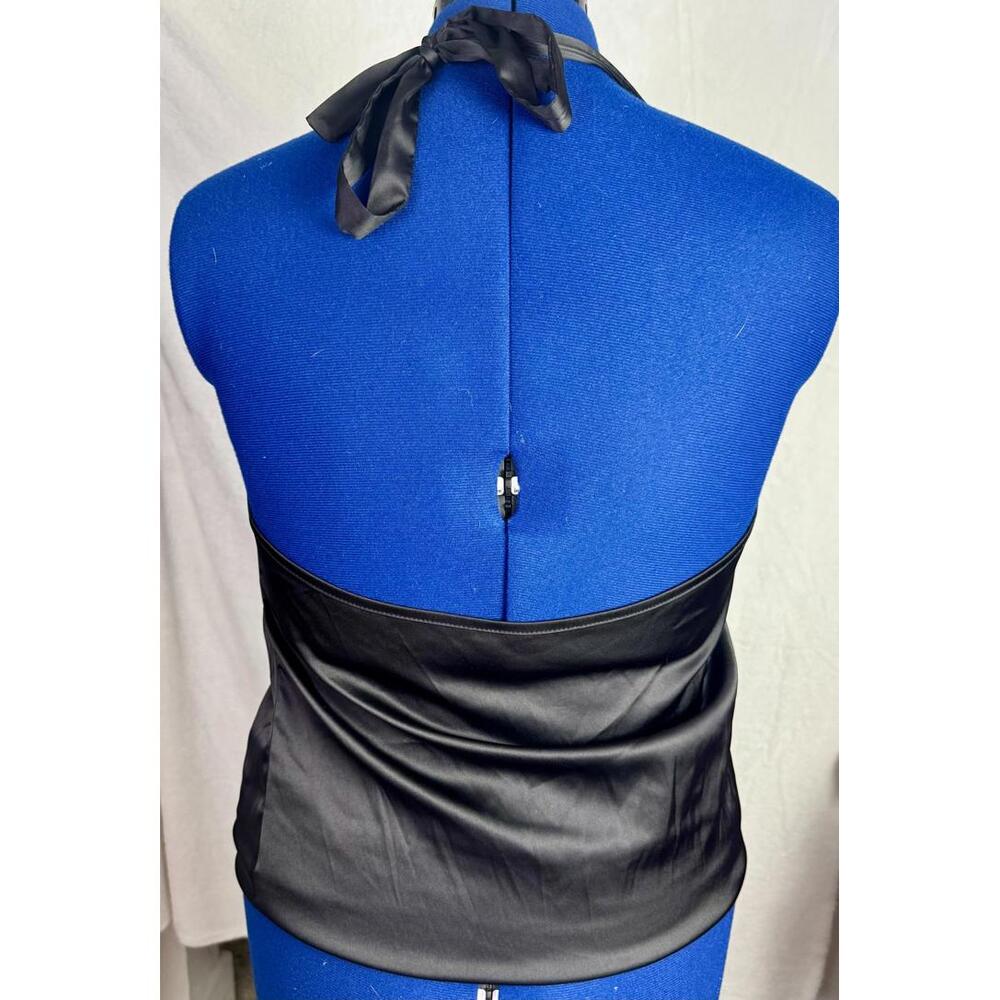 shein black‎ satin halter top draped cowl neck y2k going out club minimalist l - Picture 3 of 6